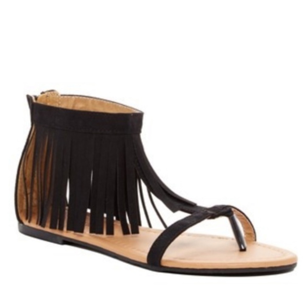 RED CIRCLE frisky black fringe sandal- various